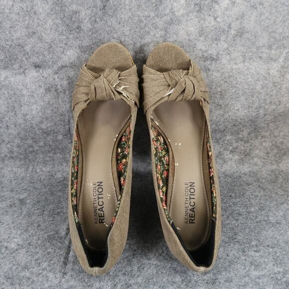 Kenneth Cole Shoes Womens 7.5 Pumps Platform Peep Toe Slip On Knot Fabric Brown - Picture 8 of 15